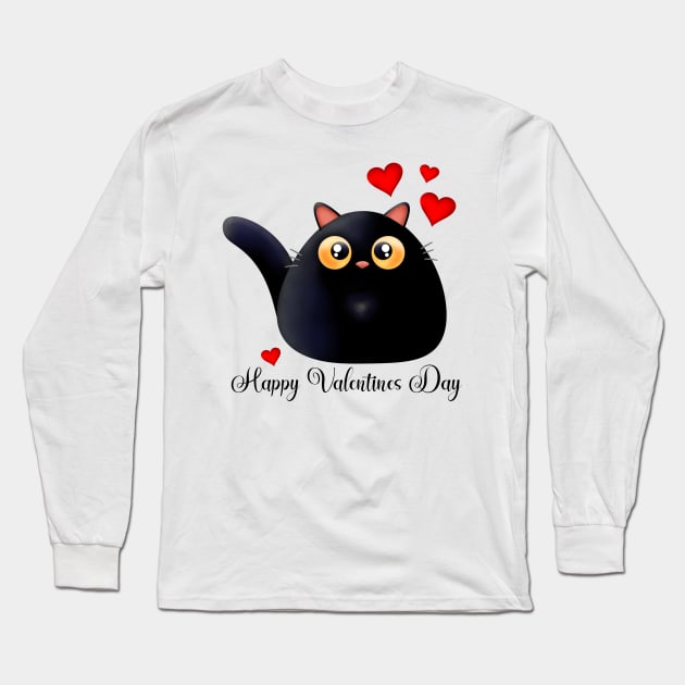 Valentines Day Cat Long Sleeve T-Shirt by BlackCatArtBB